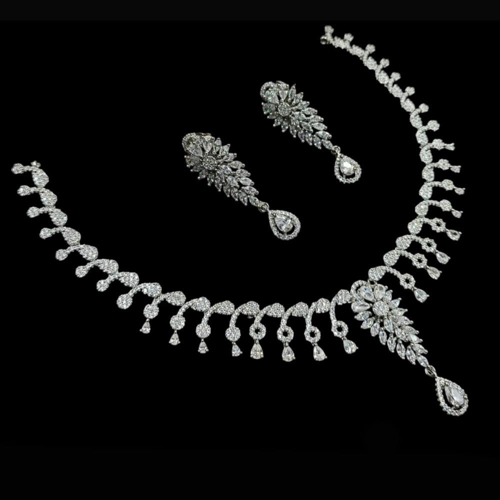 NAFJ Party Wear Silver Plated  Embellished with American Diamonds Necklace Set