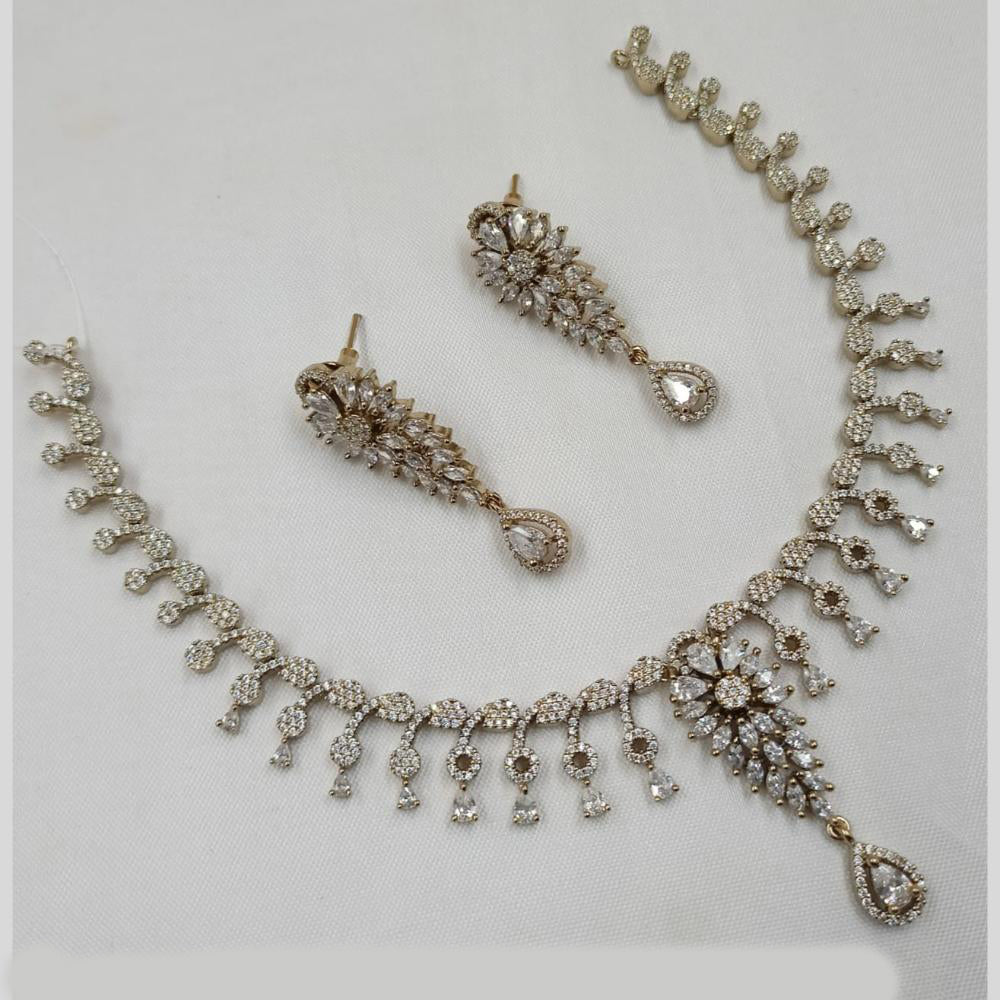 NAFJ Party Wear Gold Plated  Embellished with American Diamonds Necklace Set