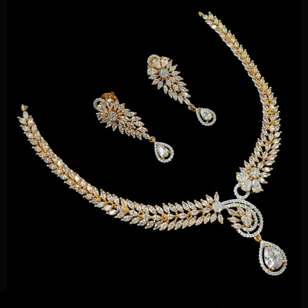 NAFJ Party Wear Gold Plated  Embellished with American Diamonds Necklace Set