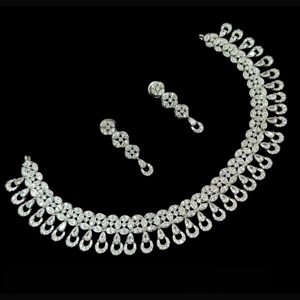 NAFJ Party Wear Silver Plated  Embellished with American Diamonds Necklace Set