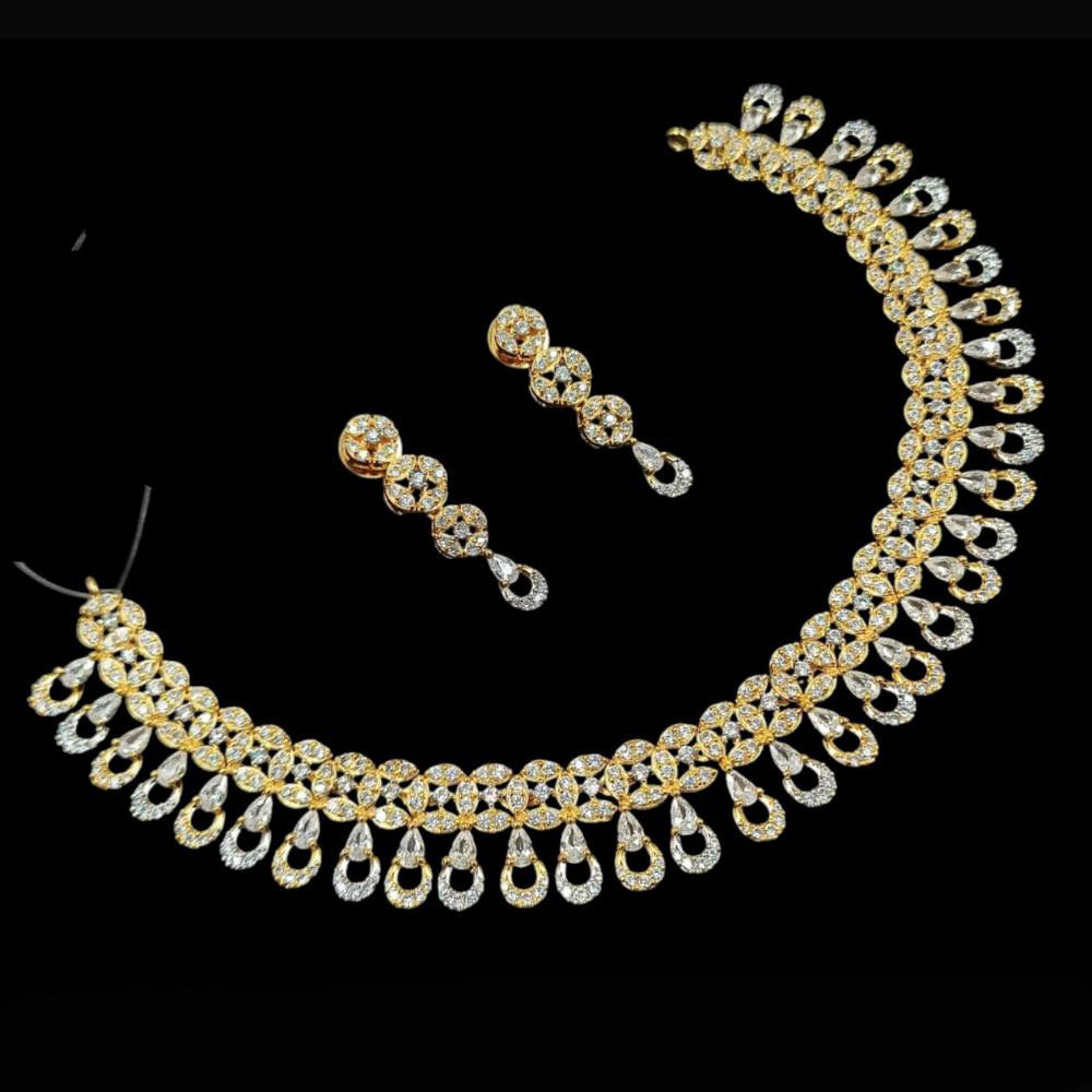 NAFJ Party Wear 2 Tone Plated  Embellished with American Diamonds Necklace Set