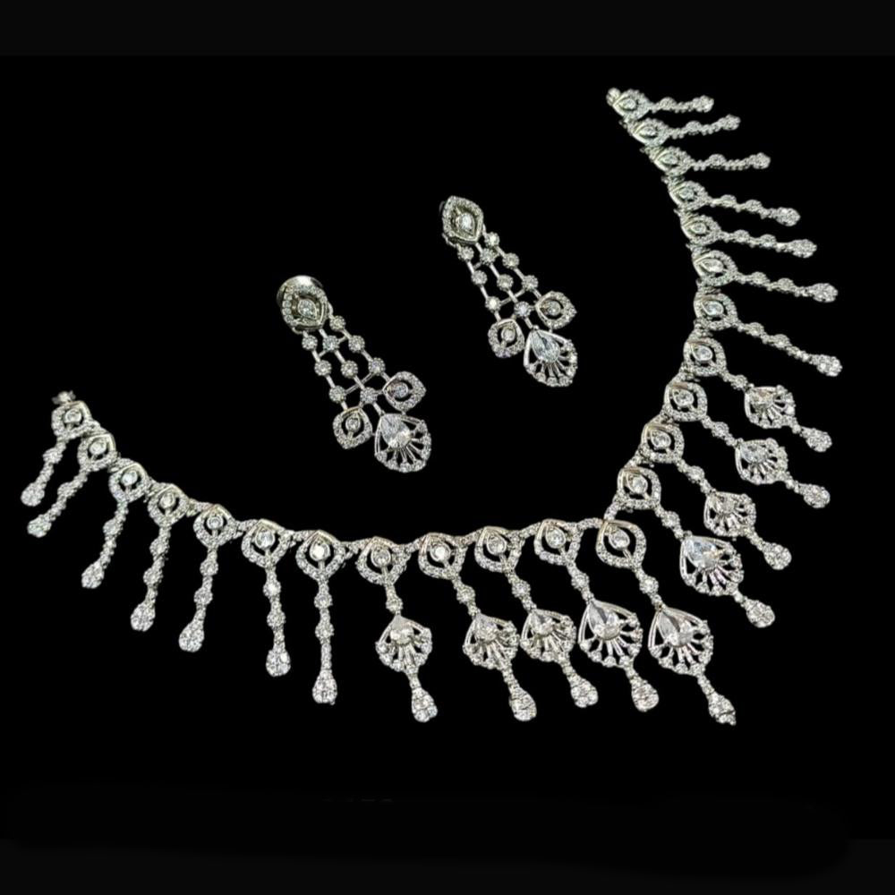 NAFJ Party Wear Silver Plated  Embellished with American Diamonds Necklace Set