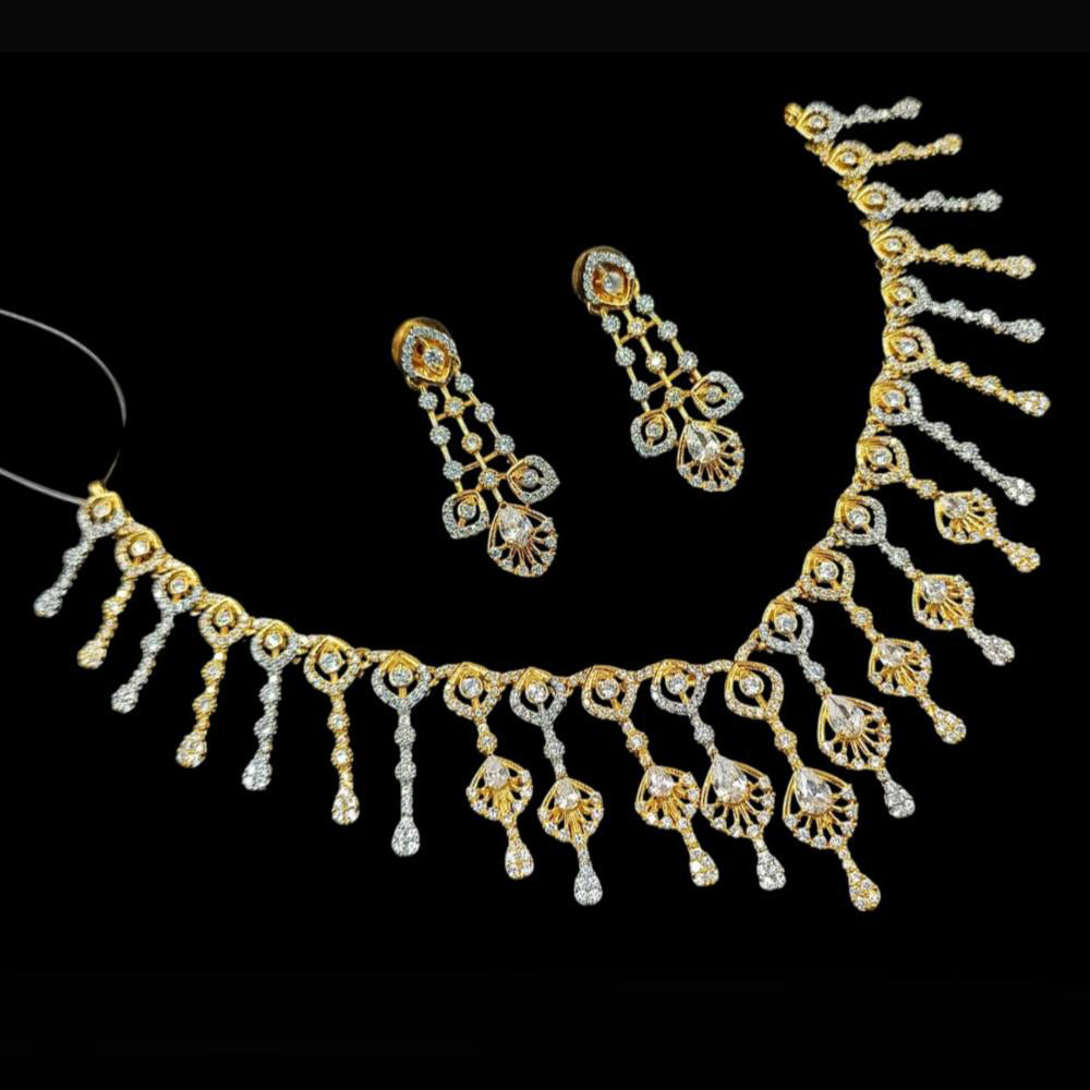 NAFJ Party Wear 2 Tone Plated  Embellished with American Diamonds Necklace Set
