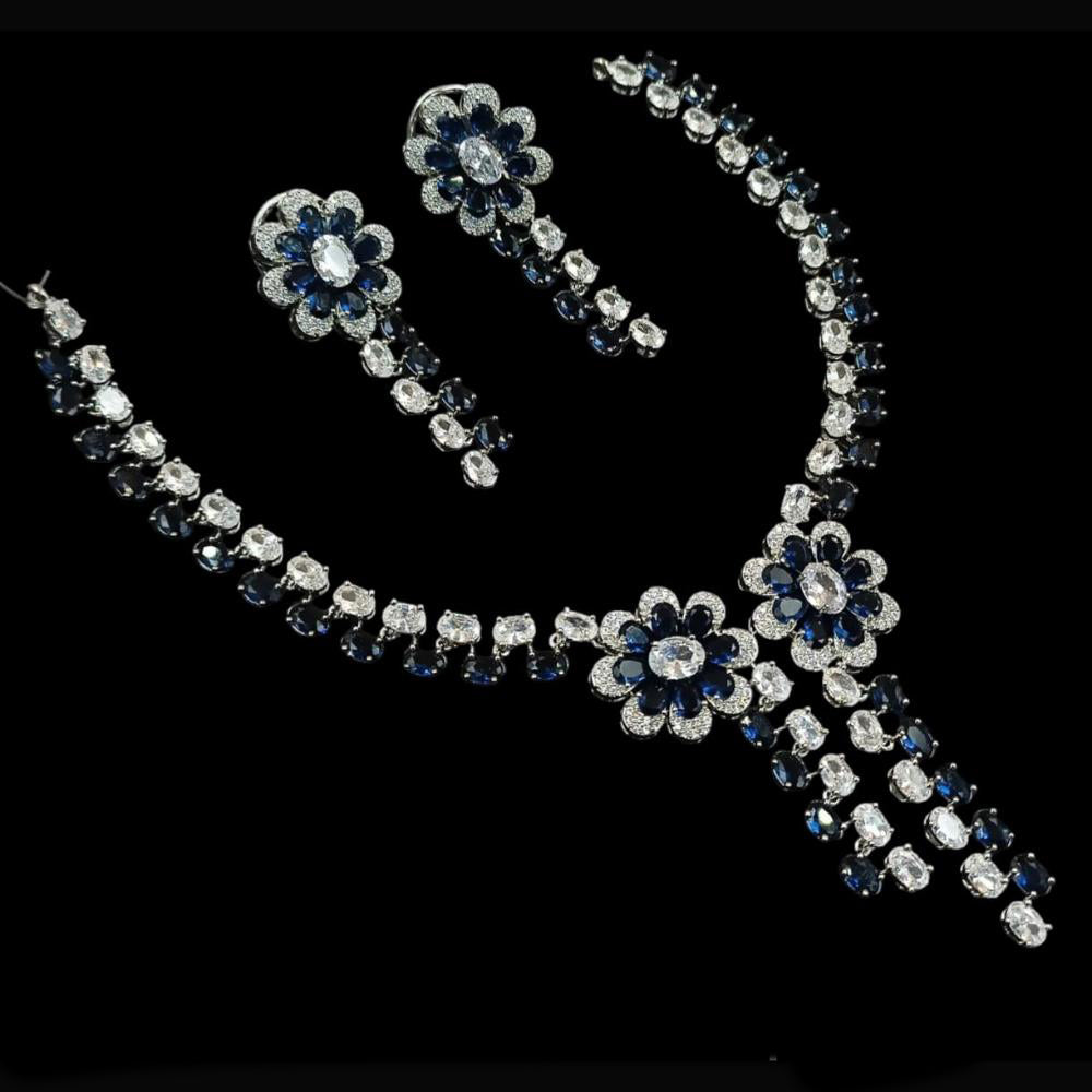 NAFJ Party Wear Silver Plated  Embellished with American Diamonds Necklace Set