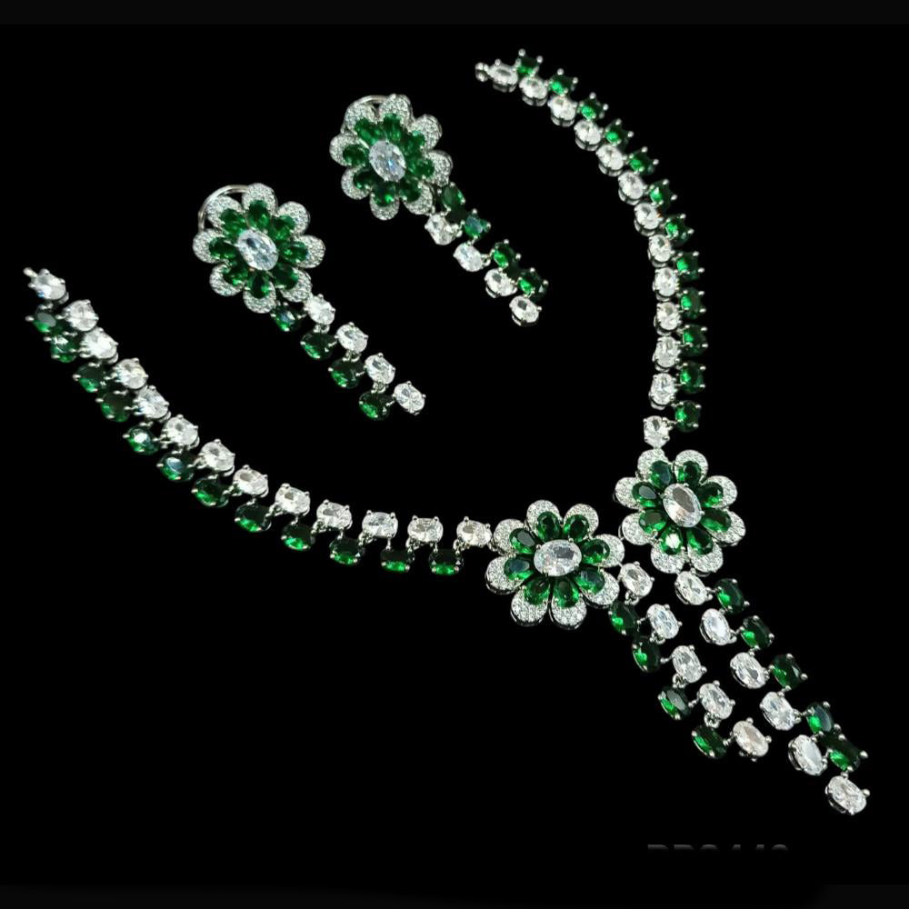 NAFJ Party Wear Silver Plated  Embellished with American Diamonds Necklace Set