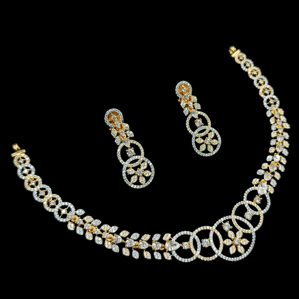 NAFJ Glamorous 2 Tone Plated American Diamond Necklace Set