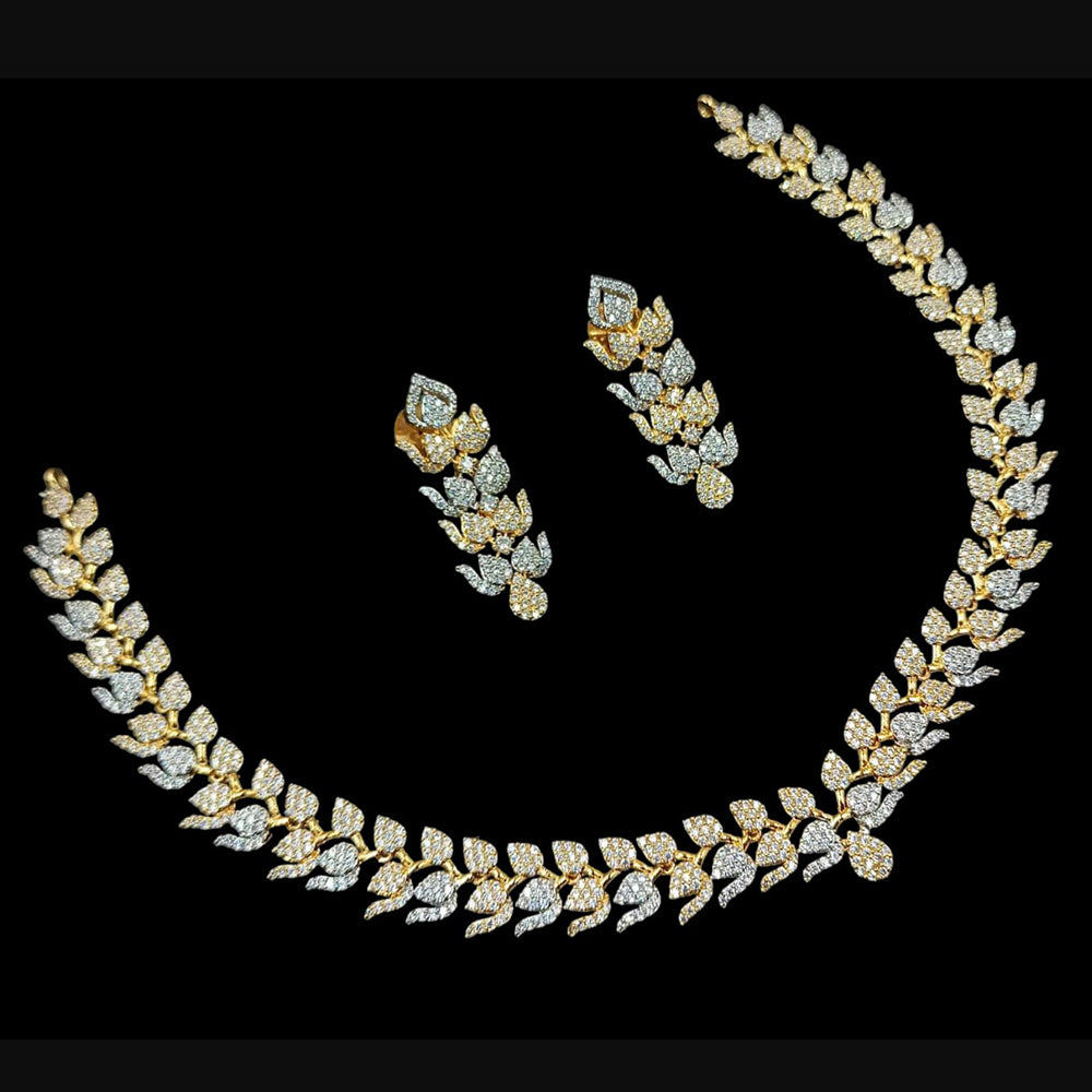 NAFJ Glamorous 2 Tone Plated American Diamond Necklace Set