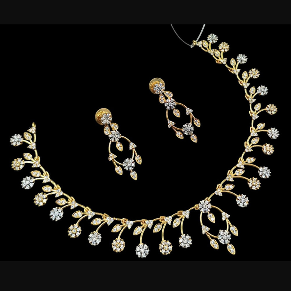 NAFJ Glamorous Gold Plated American Diamond Necklace Set