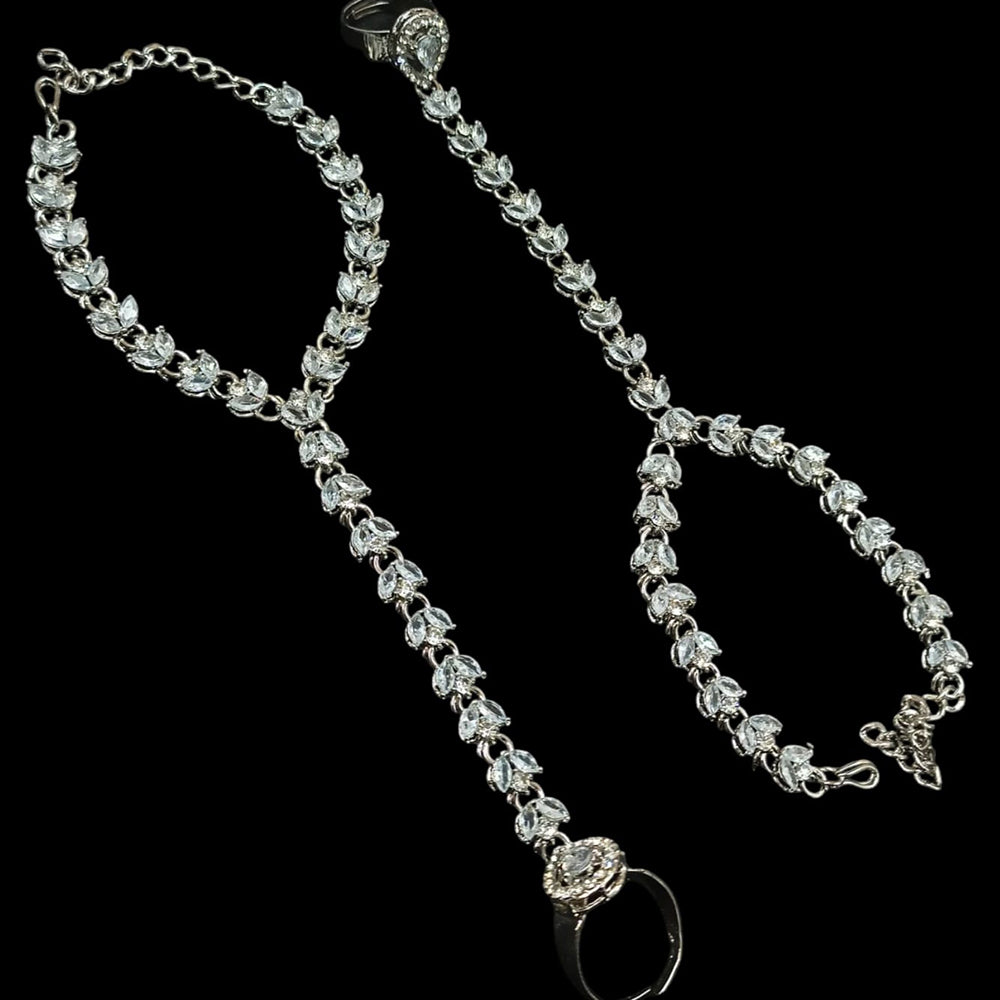 NAFJ Elegant Silver Plated Crystal Stone Hand Harness