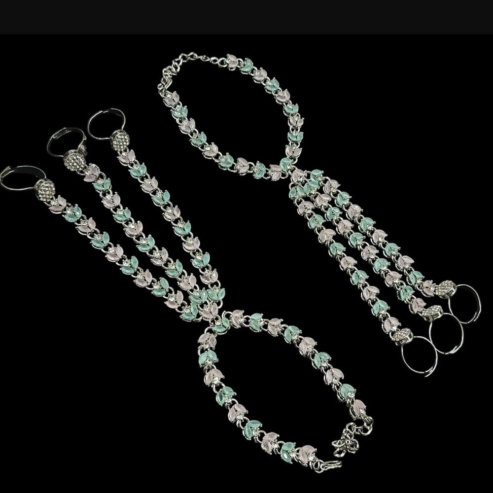 NAFJ Elegant Silver Plated Crystal Stone Hand Harness