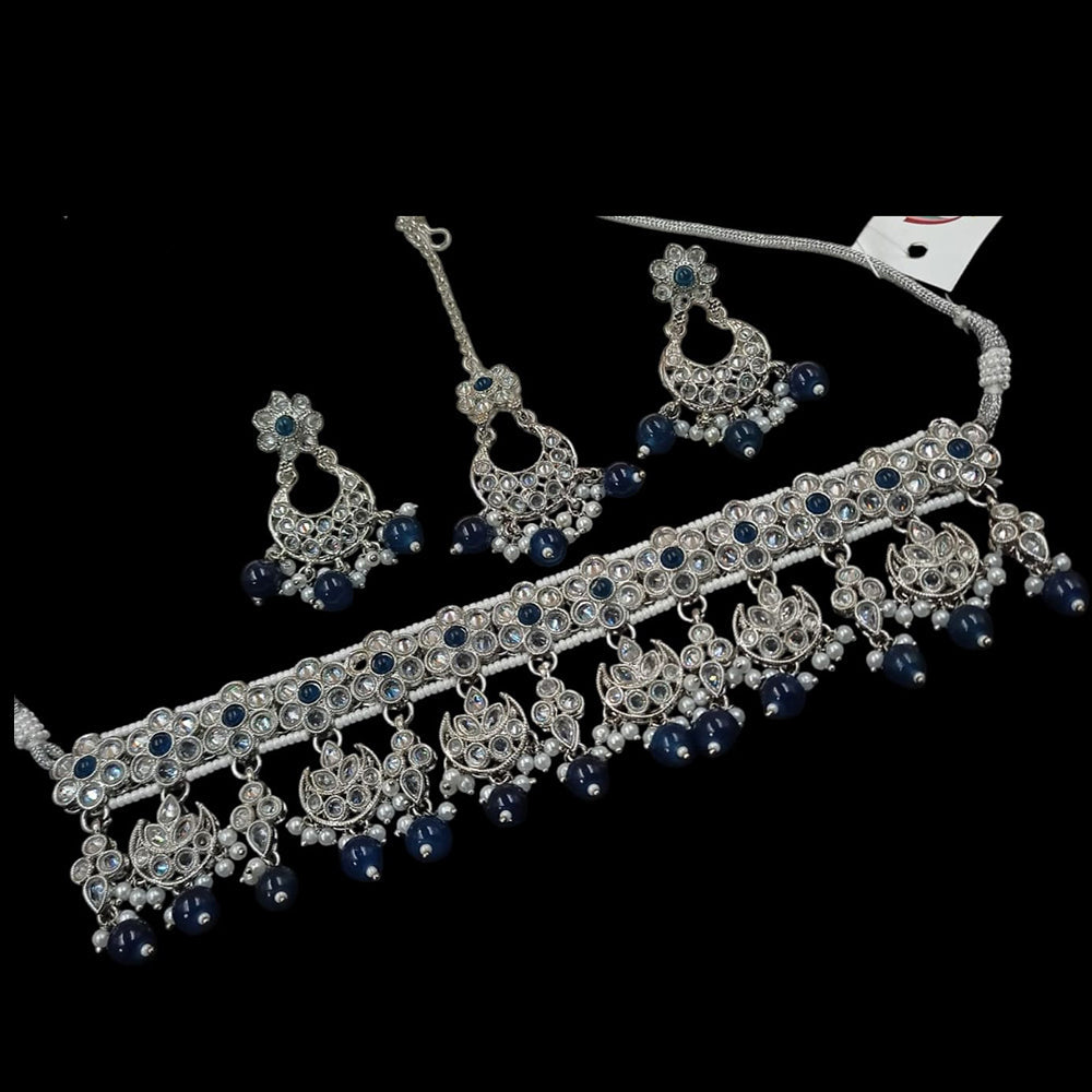 NAFJ Silver Plated Crystal & Pearl  Graceful Charm for Every Occasion Choker Necklace Set