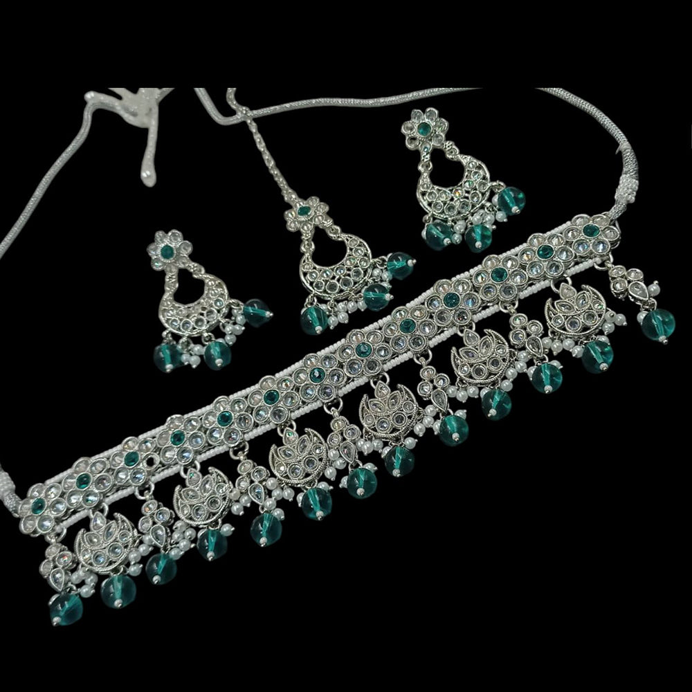 NAFJ Silver Plated Crystal & Pearl  Graceful Charm for Every Occasion Choker Necklace Set