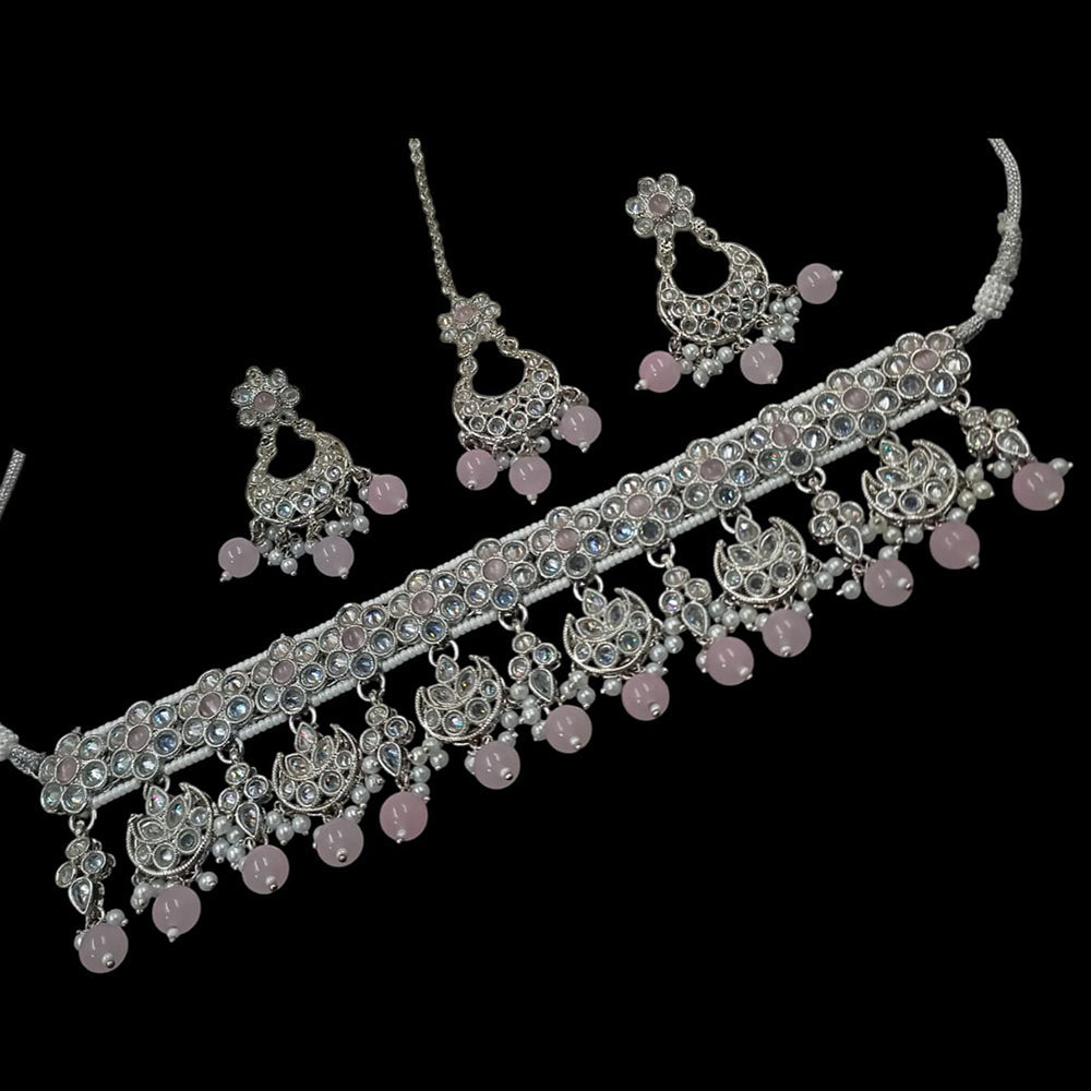 NAFJ Silver Plated Crystal & Pearl  Graceful Charm for Every Occasion Choker Necklace Set