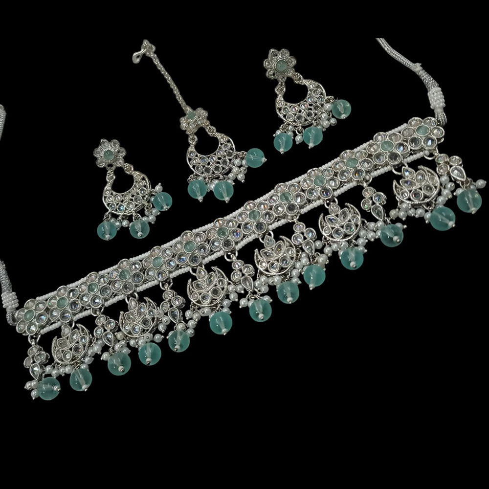 NAFJ Silver Plated Crystal & Pearl  Graceful Charm for Every Occasion Choker Necklace Set