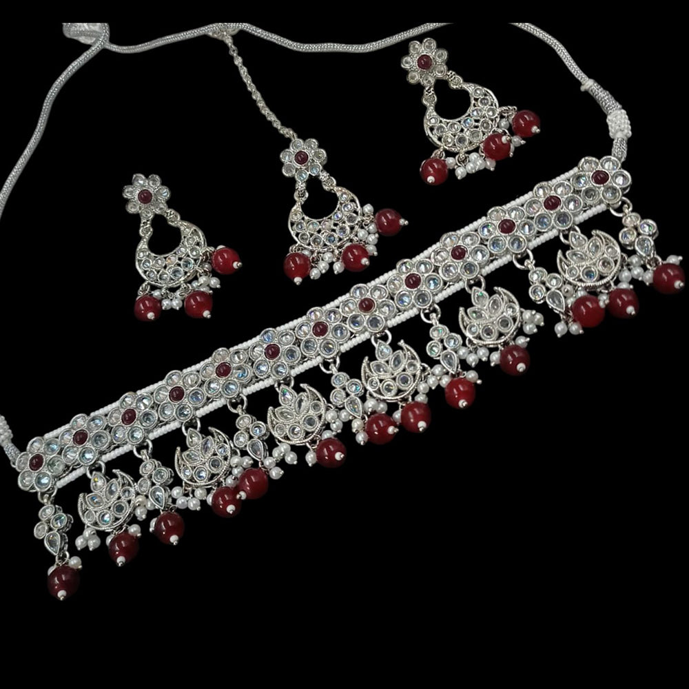 NAFJ Silver Plated Crystal & Pearl  Graceful Charm for Every Occasion Choker Necklace Set