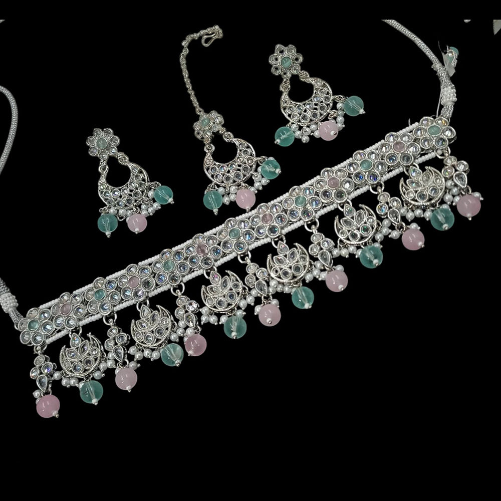 NAFJ Silver Plated Crystal & Pearl  Graceful Charm for Every Occasion Choker Necklace Set