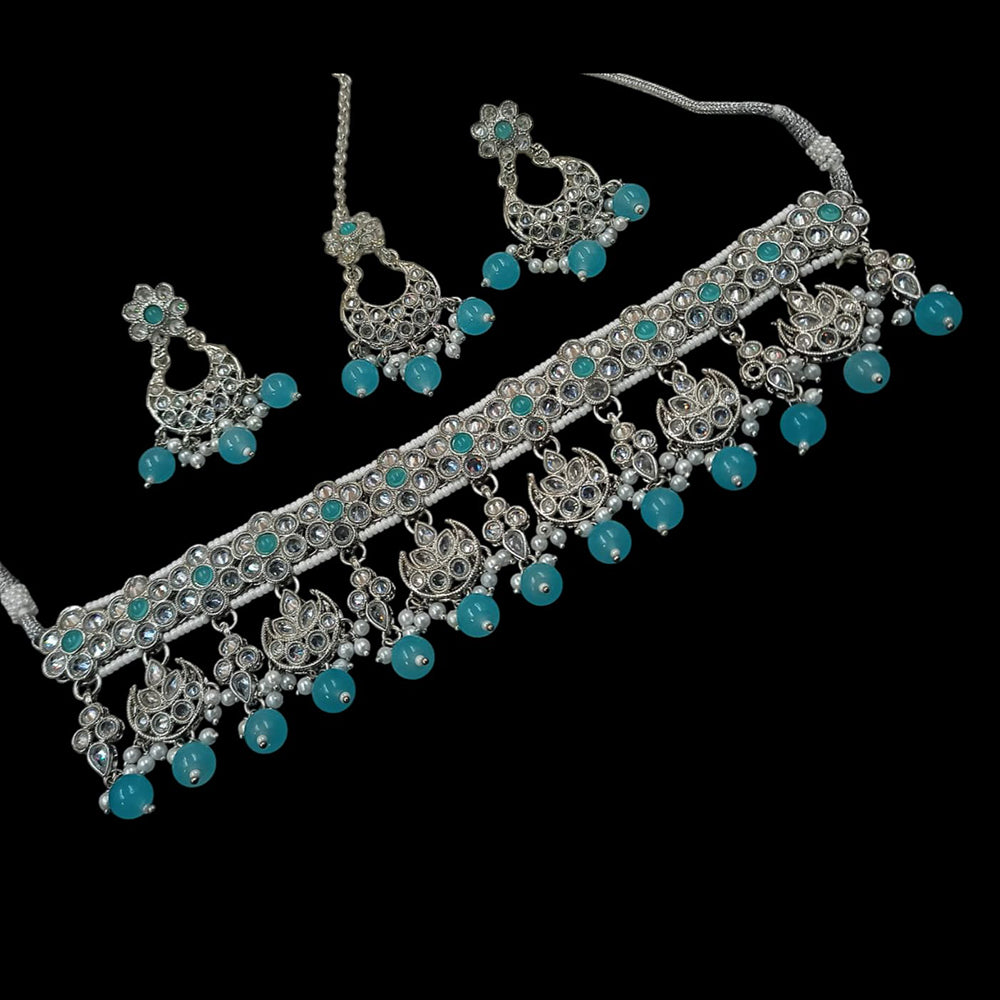 NAFJ Silver Plated Crystal & Pearl  Graceful Charm for Every Occasion Choker Necklace Set