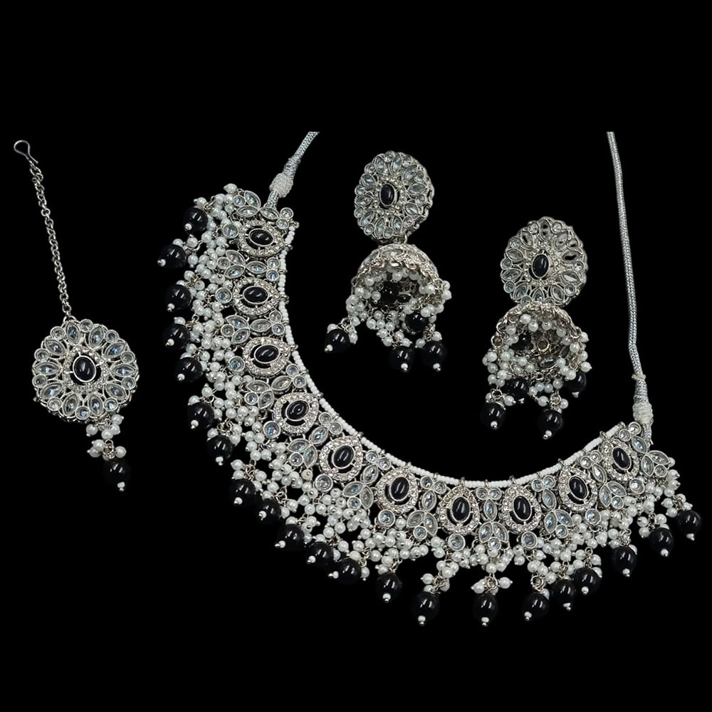 NAFJ Silver Plated Crystal & Pearl  Graceful Charm for Every Occasion Choker Necklace Set