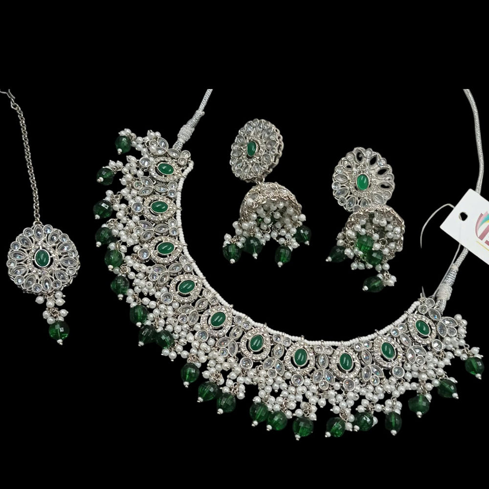 NAFJ Silver Plated Crystal & Pearl  Graceful Charm for Every Occasion Choker Necklace Set