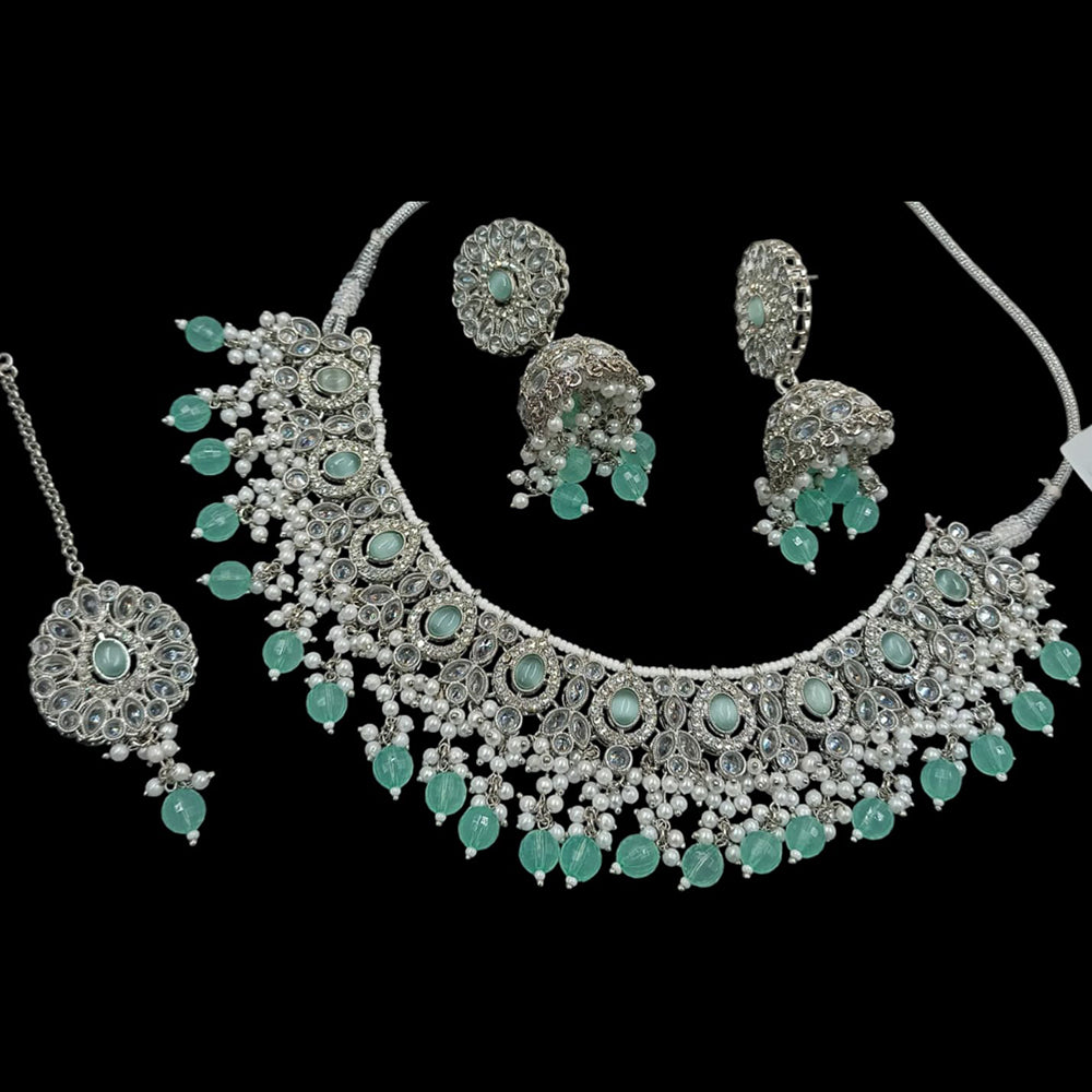 NAFJ Silver Plated Crystal & Pearl  Graceful Charm for Every Occasion Choker Necklace Set