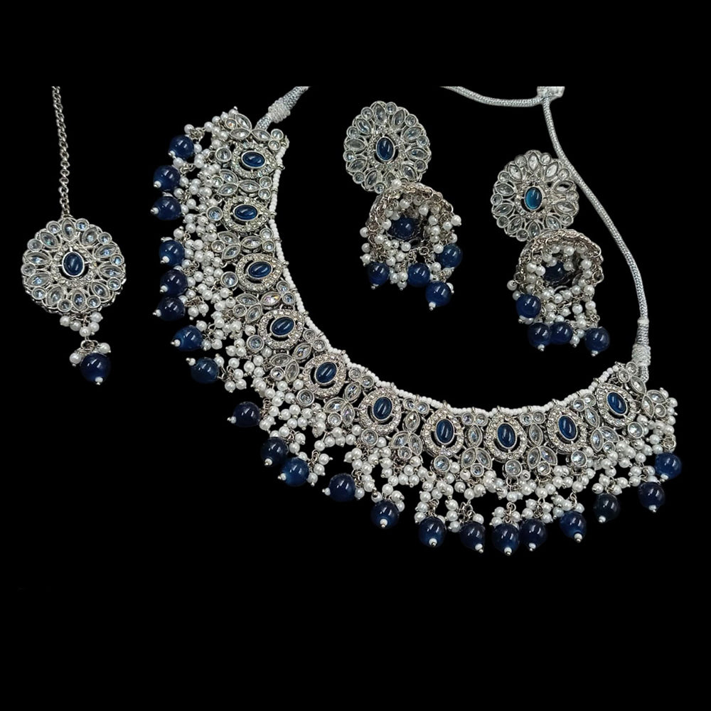 NAFJ Silver Plated Crystal & Pearl  Graceful Charm for Every Occasion Choker Necklace Set