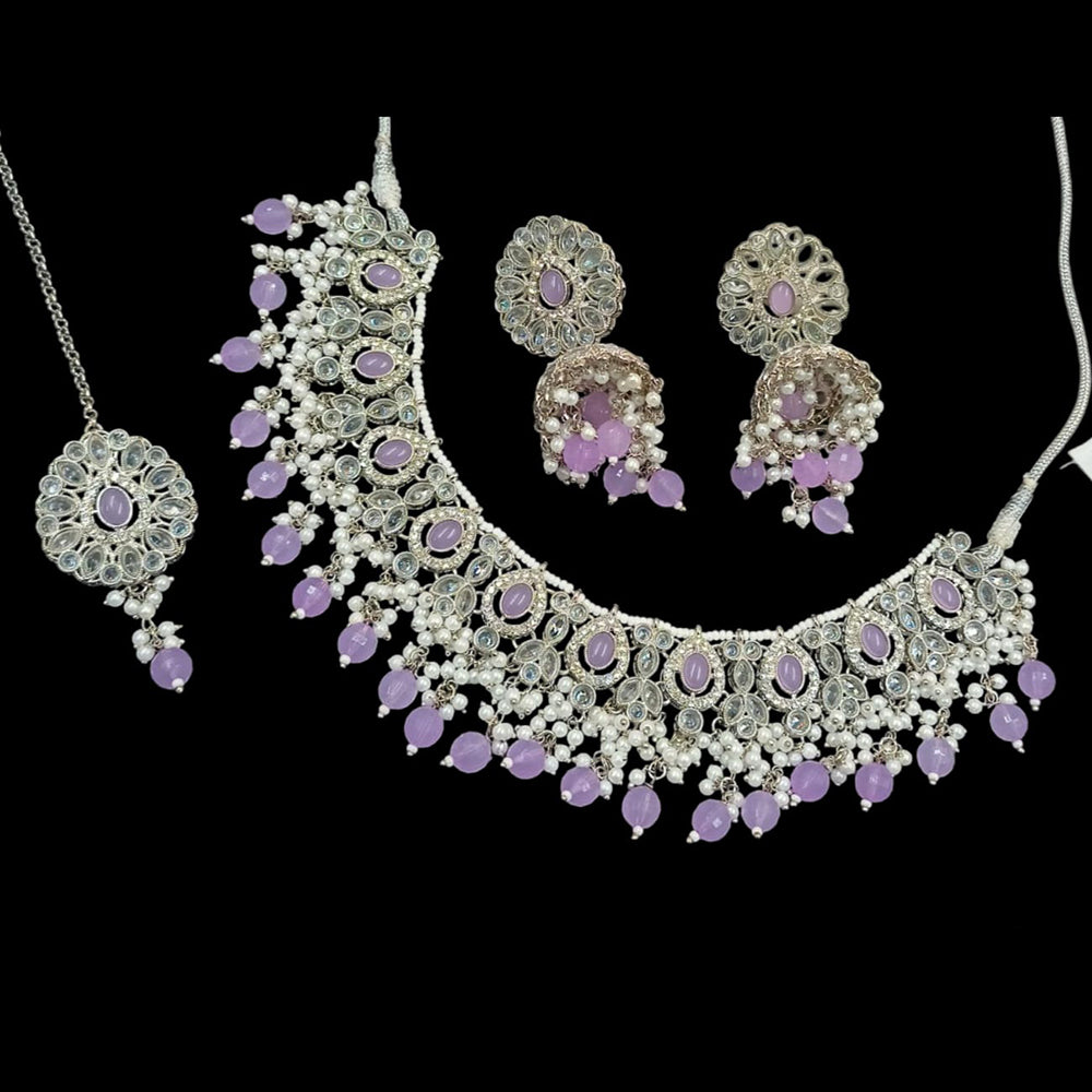 NAFJ Silver Plated Crystal & Pearl  Graceful Charm for Every Occasion Choker Necklace Set