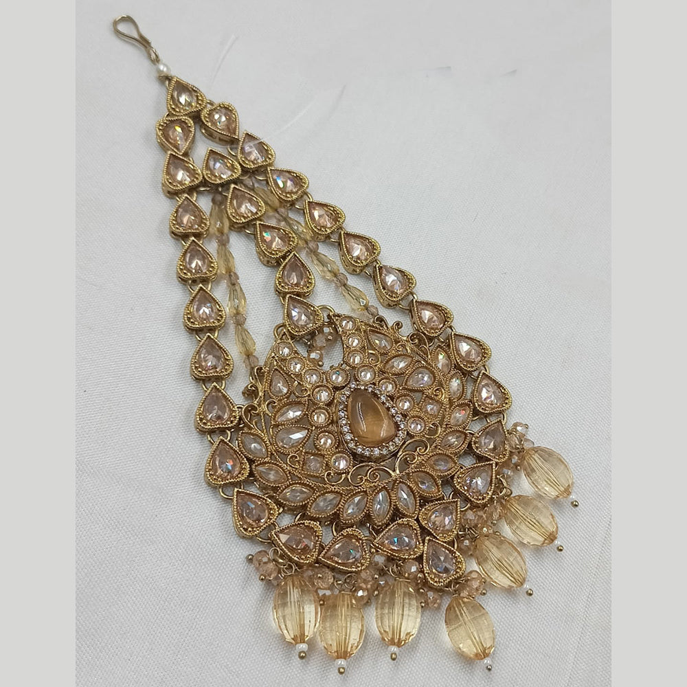 NAFJ Gold Plated Crystal Stone Pearls And Beads Pasa