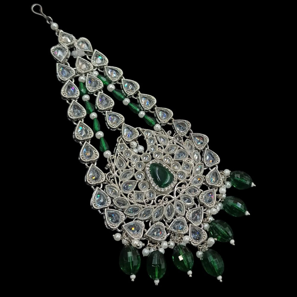 NAFJ Silver Plated Crystal Stone Pearls And Beads Pasa