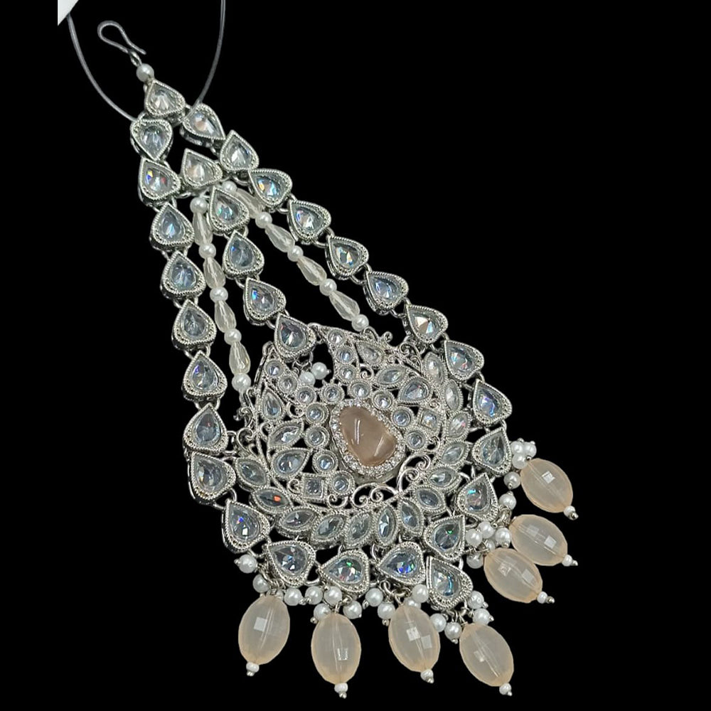 NAFJ Silver Plated Crystal Stone Pearls And Beads Pasa