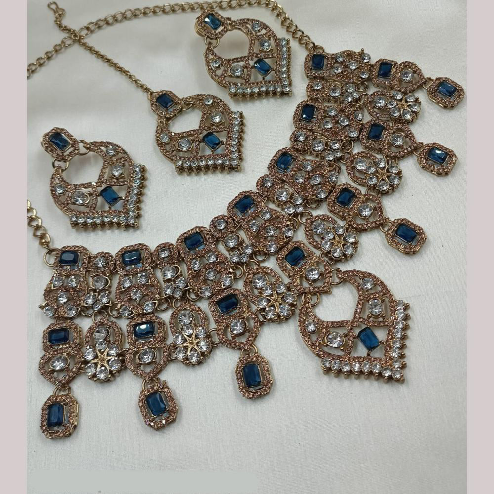 NAFJ Copper Gold Plated Crystal Stone Necklace Set