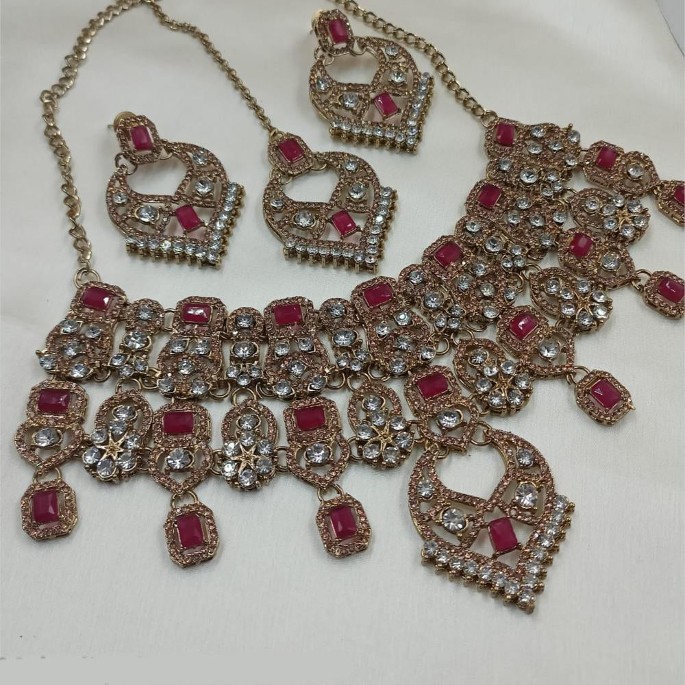 NAFJ Copper Gold Plated Crystal Stone Necklace Set