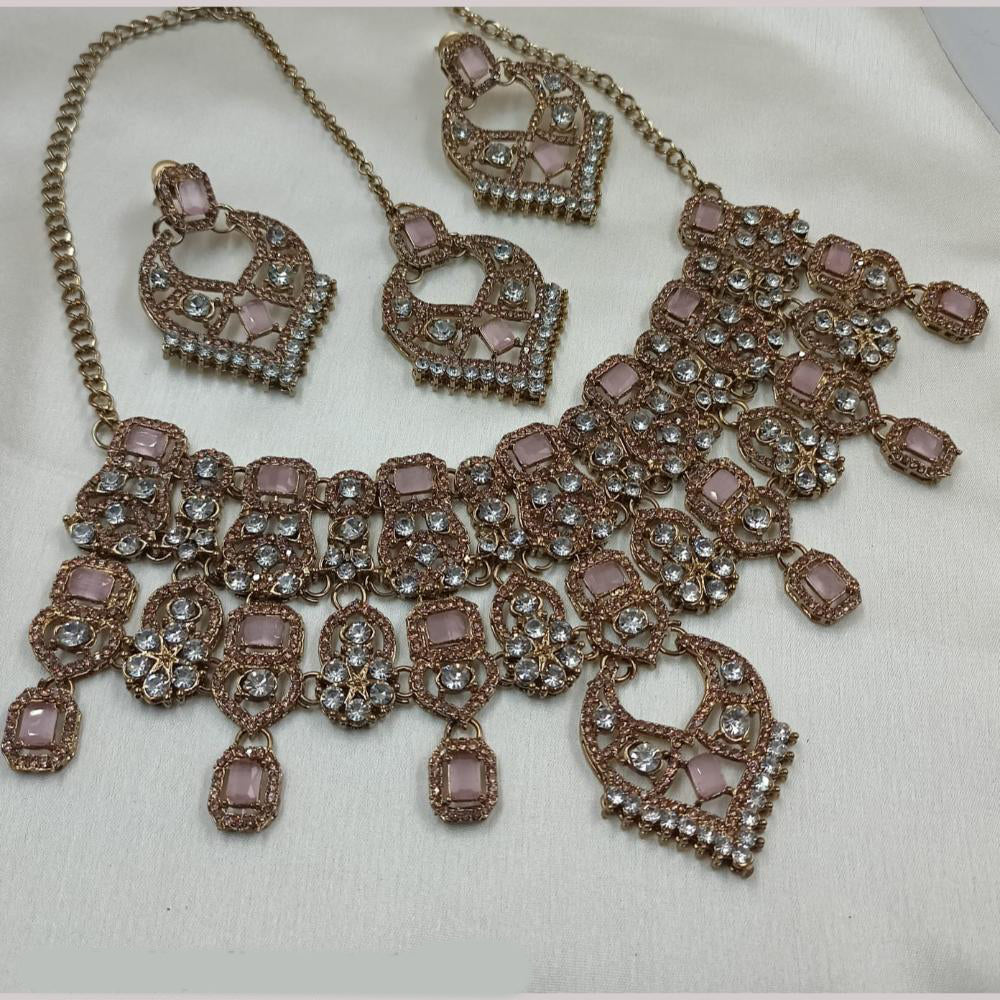 NAFJ Copper Gold Plated Crystal Stone Necklace Set
