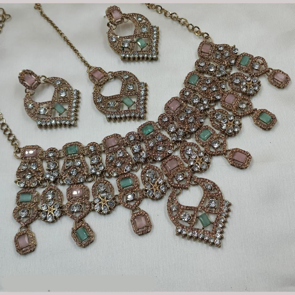 NAFJ Copper Gold Plated Crystal Stone Necklace Set