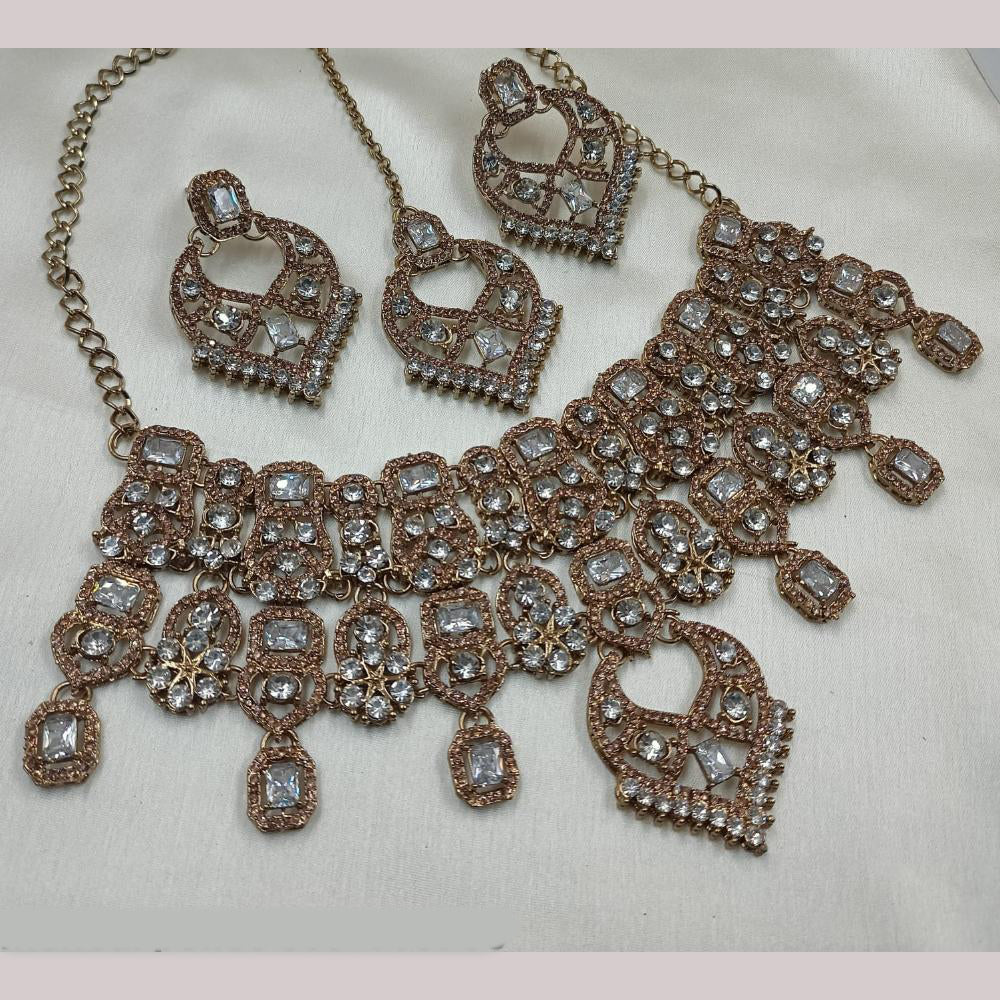 NAFJ Copper Gold Plated Crystal Stone Necklace Set