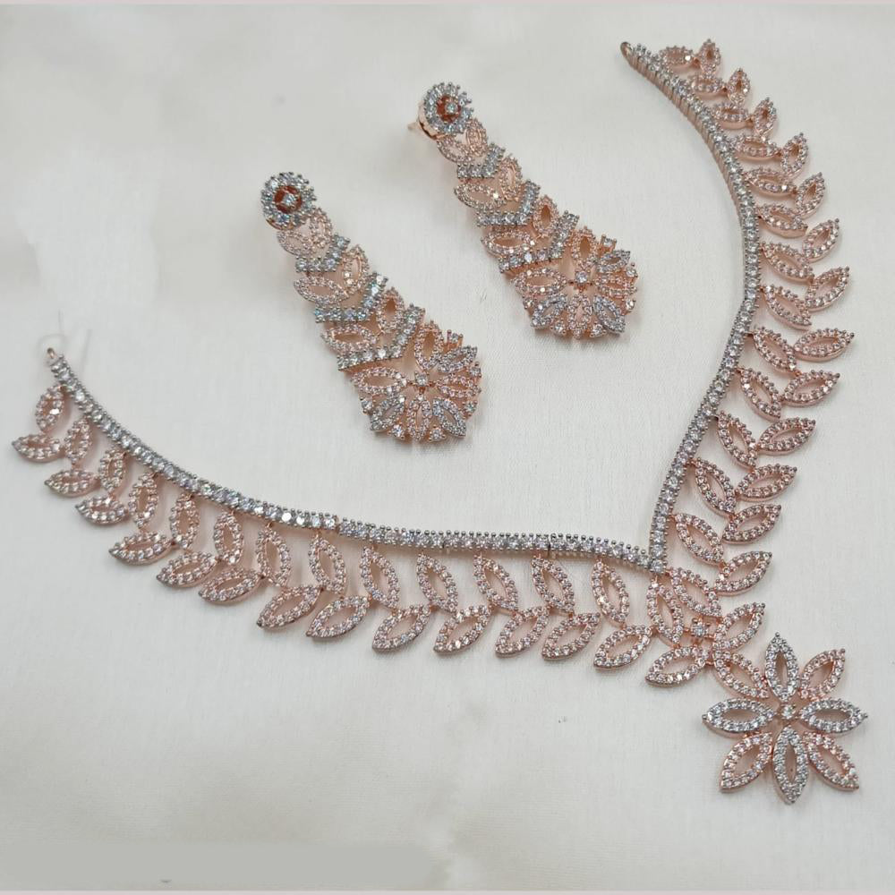 NAFJ 2 Tone Plated Austrian Stone And Pearl Necklace Set