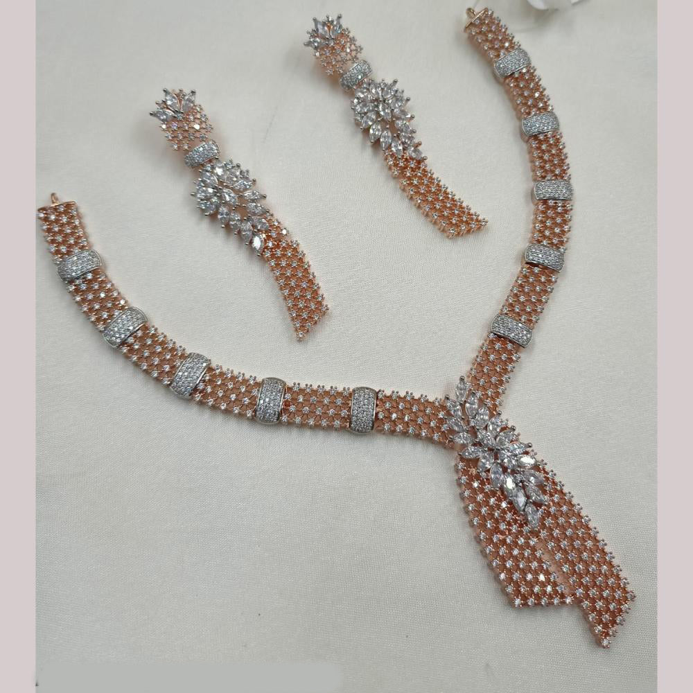NAFJ 2 Tone Plated Austrian Stone And Pearl Necklace Set
