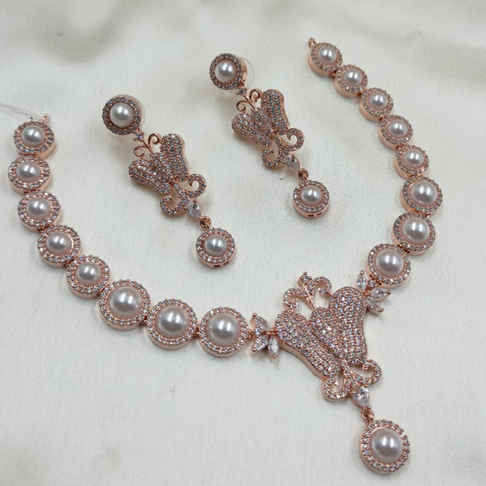 NAFJ Rose Gold Plated Polki Kundan Necklace Set