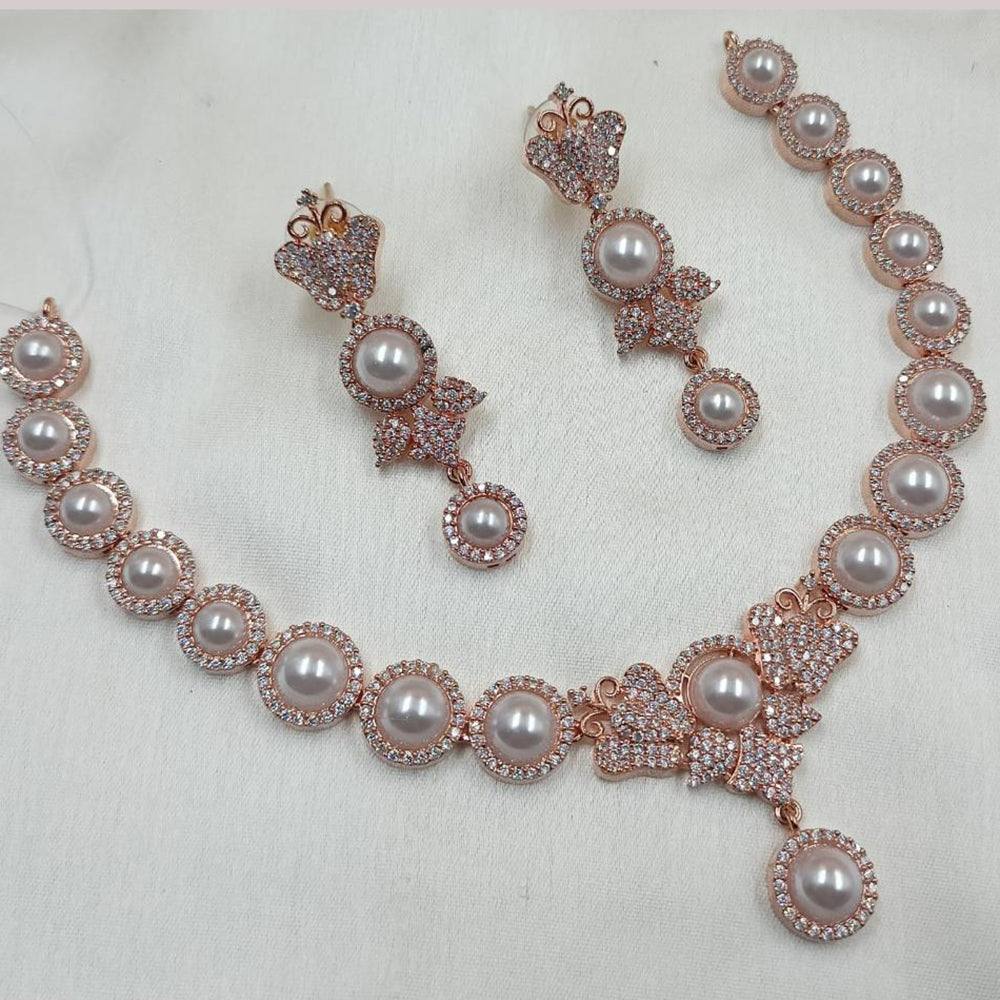 NAFJ Rose Gold Plated American Diamond Necklace Set