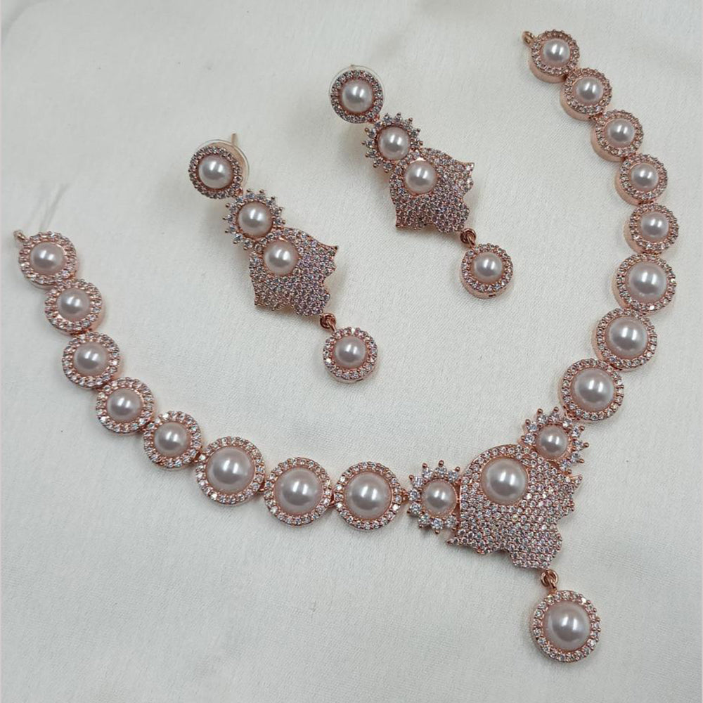 NAFJ Rose Gold Plated American Diamond Necklace Set