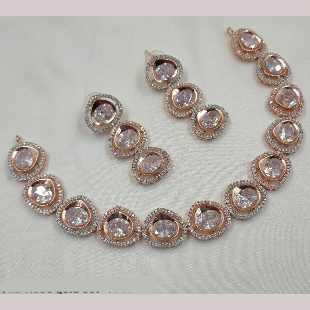 NAFJ Rose Gold Plated American Diamond Necklace Set
