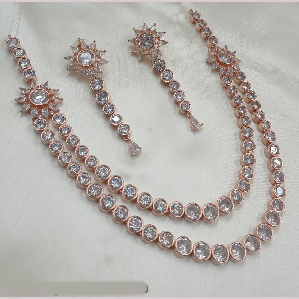 NAFJ Rose Gold Plated American Diamond Necklace Set
