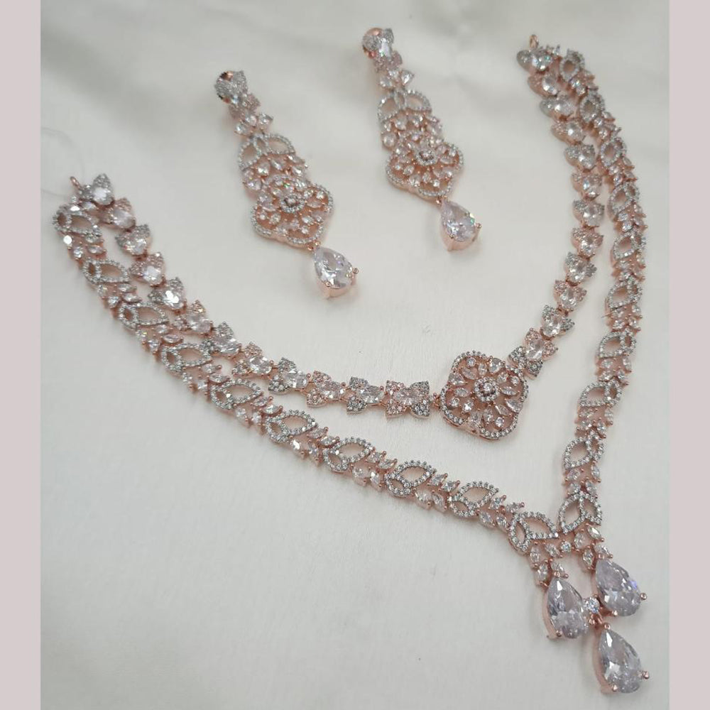 NAFJ Rose Gold Plated American Diamond Necklace Set