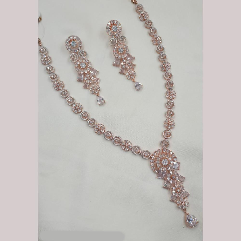NAFJ Rose Gold Plated American Diamond Necklace Set
