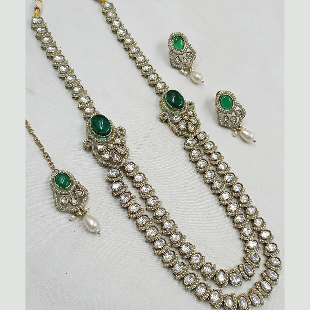NAFJ Gold Plated Kundan Stone And Pota Long Necklace Set