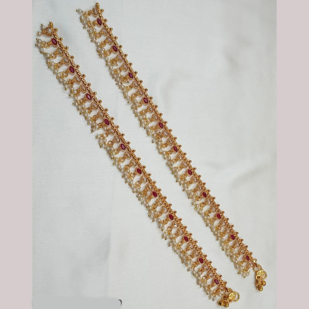 NAFJ Gold Plated Crystal Stone And Pearl Payal / Anklet