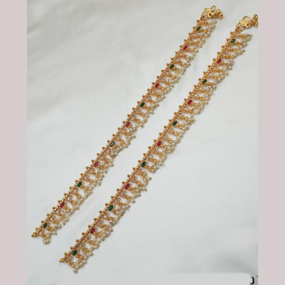 NAFJ Gold Plated Crystal Stone And Pearl Payal / Anklet