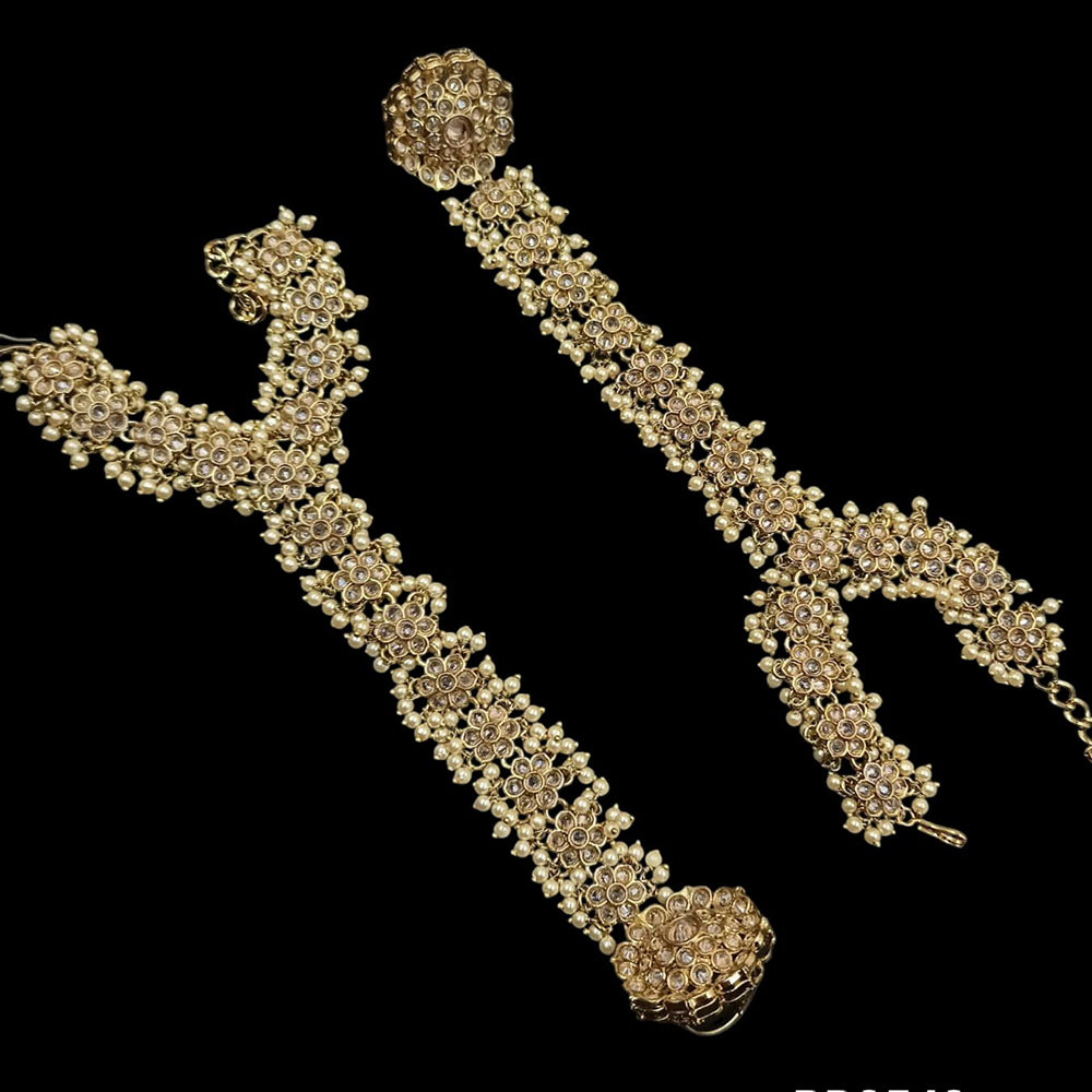 NAFJ Mehndi Plated Crystal Stone And Pearl Hand Harness