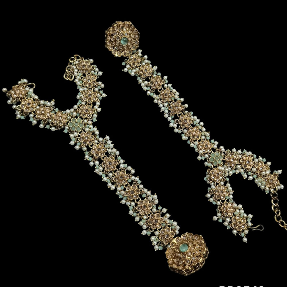 NAFJ Mehndi Plated Crystal Stone And Pearl Hand Harness