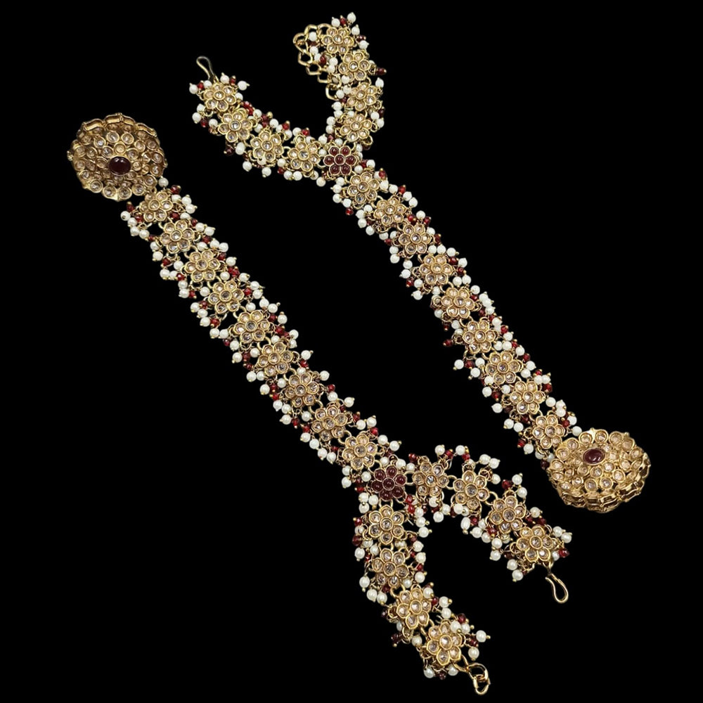 NAFJ Mehndi Plated Crystal Stone And Pearl Hand Harness