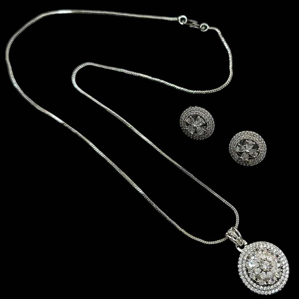NAFJ Silver Plared American Diamond Chain Pendant Set